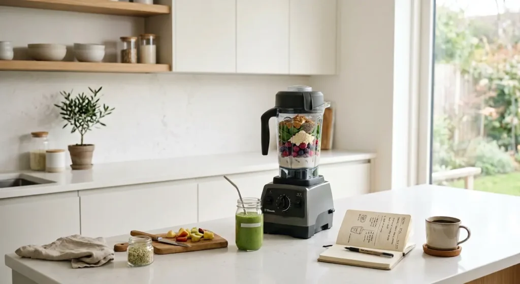 a high protein breakfast smoothie in a modern kitchen